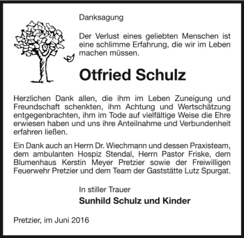 Traueranzeige von Otfried Schulz  von Magdeburger Volksstimme