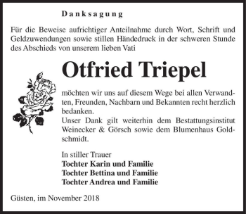 Traueranzeige von Otfried Triepel  von Magdeburger Volksstimme
