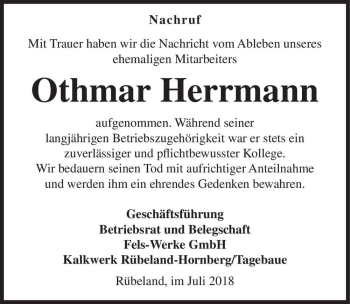Traueranzeige von Othmar Herrmann  von Magdeburger Volksstimme
