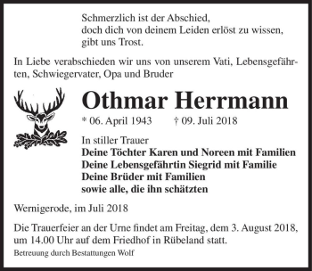 Traueranzeige von Othmar Herrmann  von Magdeburger Volksstimme