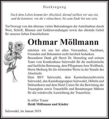 Traueranzeige von Othmar Möllmann  von Magdeburger Volksstimme