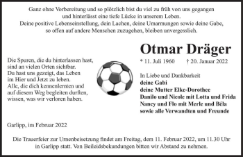 Traueranzeige von Otmar Dräger  von Magdeburger Volksstimme