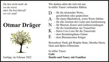 Traueranzeige von Otmar Dräger  von Magdeburger Volksstimme