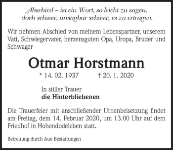 Traueranzeige von Otmar Horstmann  von Magdeburger Volksstimme