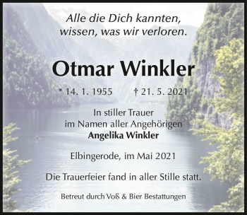 Traueranzeige von Otmar Winkler  von Magdeburger Volksstimme