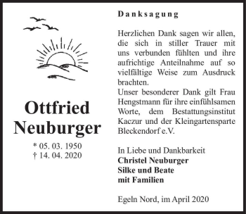 Traueranzeige von Ottfried Neuburger  von Magdeburger Volksstimme