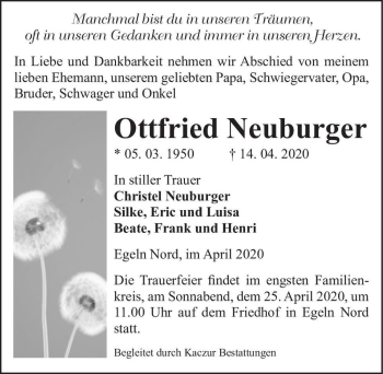 Traueranzeige von Ottfried Neuburger  von Magdeburger Volksstimme