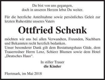 Traueranzeige von Ottfried Schenk  von Magdeburger Volksstimme