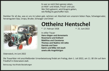 Traueranzeige von Ottheinz Hentschel  von Magdeburger Volksstimme