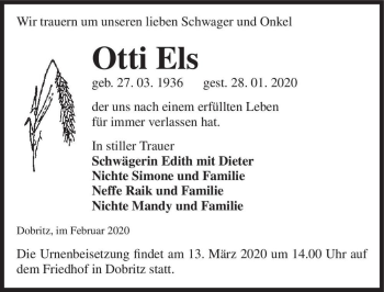 Traueranzeige von Otti Els  von Magdeburger Volksstimme