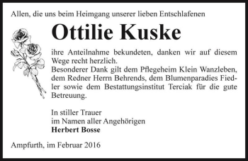 Traueranzeige von Ottilie Kuske  von Magdeburger Volksstimme