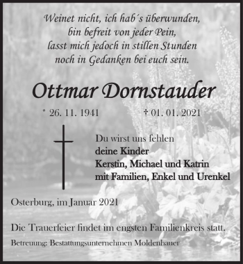 Traueranzeige von Ottmar Dornstauder  von Magdeburger Volksstimme