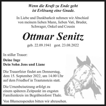 Traueranzeige von Ottmar Senitz  von Magdeburger Volksstimme