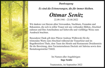 Traueranzeige von Ottmar Senitz  von Magdeburger Volksstimme