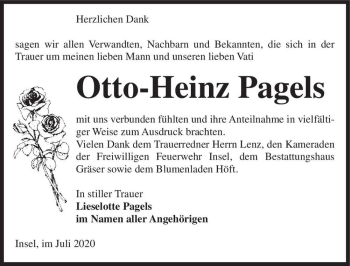 Traueranzeige von Otto-Heinz Pagels  von Magdeburger Volksstimme