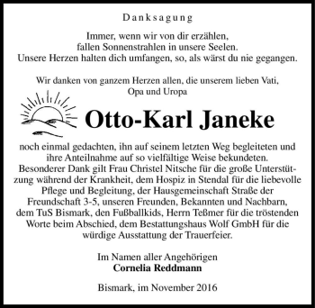 Traueranzeige von Otto-Karl Janeke  von Magdeburger Volksstimme
