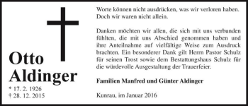 Traueranzeige von Otto Aldinger  von Magdeburger Volksstimme