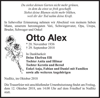 Traueranzeige von Otto Alex  von Magdeburger Volksstimme
