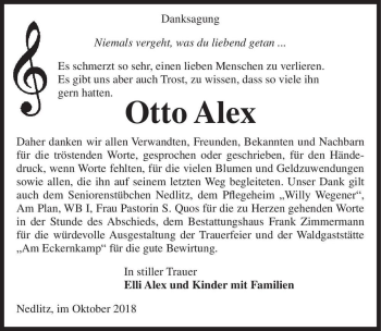 Traueranzeige von Otto Alex  von Magdeburger Volksstimme