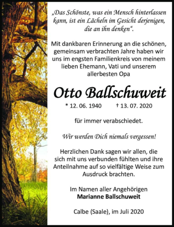 Traueranzeige von Otto Ballschuweit  von Magdeburger Volksstimme