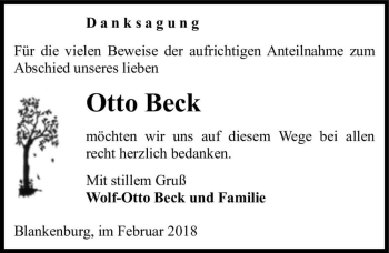 Traueranzeige von Otto Beck  von Magdeburger Volksstimme