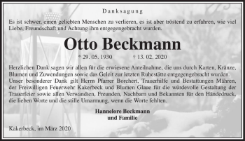Traueranzeige von Otto Beckmann  von Magdeburger Volksstimme