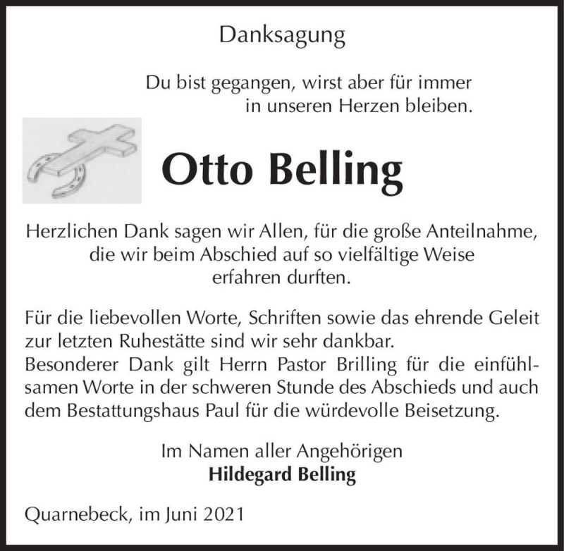  Traueranzeige für Otto Belling  vom 19.06.2021 aus Magdeburger Volksstimme
