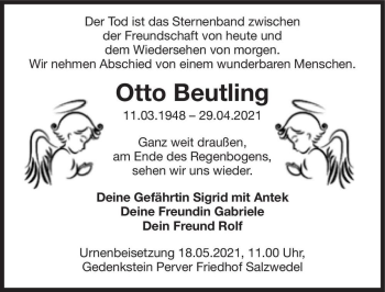 Traueranzeige von Otto Beutling  von Magdeburger Volksstimme