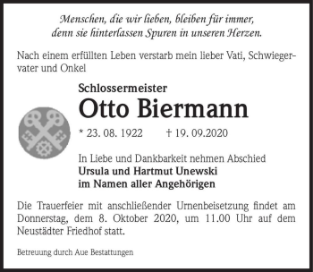Traueranzeige von Otto Biermann  von Magdeburger Volksstimme