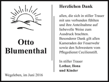 Traueranzeige von Otto Blumenthal  von Magdeburger Volksstimme