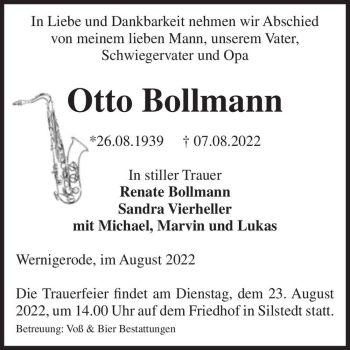 Traueranzeige von Otto Bollmann  von Magdeburger Volksstimme