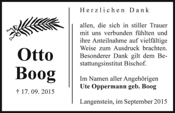 Traueranzeige von Otto Boog  von Magdeburger Volksstimme