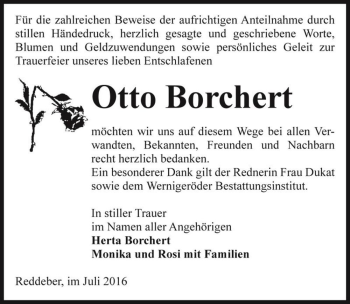 Traueranzeige von Otto Borchert  von Magdeburger Volksstimme
