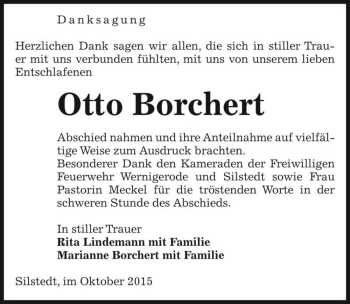 Traueranzeige von Otto Borchert  von Magdeburger Volksstimme