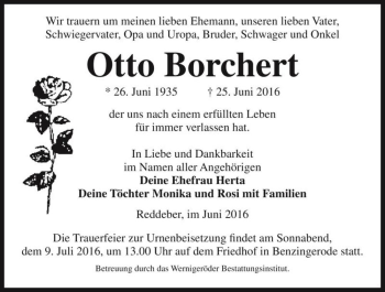 Traueranzeige von Otto Borchert  von Magdeburger Volksstimme