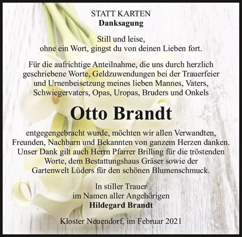  Traueranzeige für Otto Brandt  vom 25.02.2021 aus Magdeburger Volksstimme