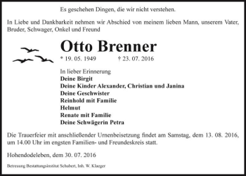 Traueranzeige von Otto Brenner  von Magdeburger Volksstimme