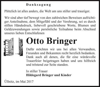 Traueranzeige von Otto Bringer  von Magdeburger Volksstimme