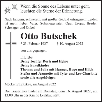 Traueranzeige von Otto Butschek  von Magdeburger Volksstimme