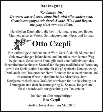Traueranzeige von Otto Czepli  von Magdeburger Volksstimme