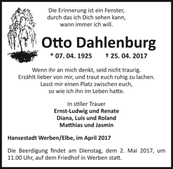 Traueranzeige von Otto Dahlenburg  von Magdeburger Volksstimme