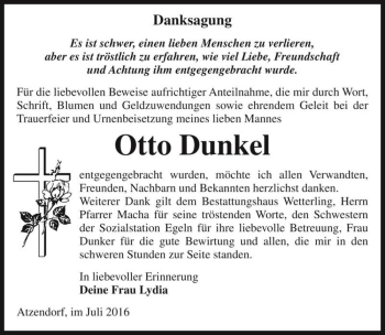 Traueranzeige von Otto Dunkel  von Magdeburger Volksstimme