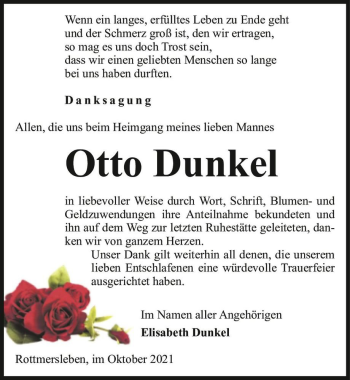Traueranzeige von Otto Dunkel  von Magdeburger Volksstimme