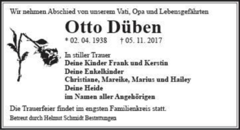 Traueranzeige von Otto Düben  von Magdeburger Volksstimme