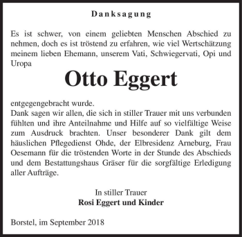 Traueranzeige von Otto Eggert  von Magdeburger Volksstimme