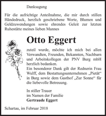 Traueranzeige von Otto Eggert  von Magdeburger Volksstimme