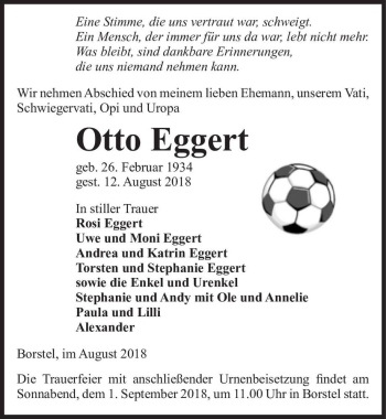 Traueranzeige von Otto Eggert  von Magdeburger Volksstimme