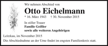 Traueranzeige von Otto Eichelmann  von Magdeburger Volksstimme