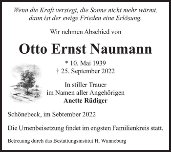 Traueranzeige von Otto Ernst Naumann  von Magdeburger Volksstimme