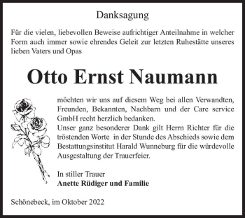 Traueranzeige von Otto Ernst Naumann  von Magdeburger Volksstimme